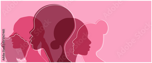 Women silhouette head isolated. Women s history month banner. 