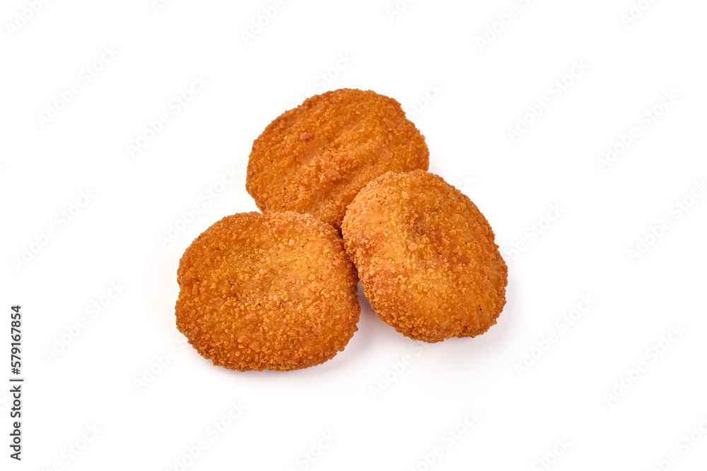 Deep fried chicken fillet in breadcrumbs, isolated on white background. Deep fried chicken fillet in breadcrumbs, isolated on white background.