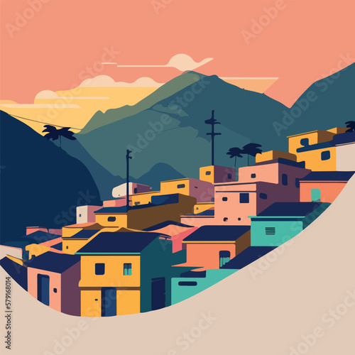 minimalist landscape of brazilian favela, vector illustration