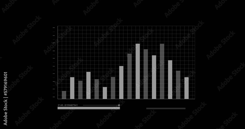 Composition of statistics with data processing on black background