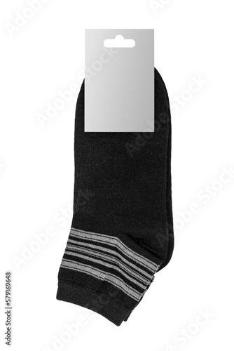 New black socks on a transparent background with a clean tag for design. Isolated object. Element for design