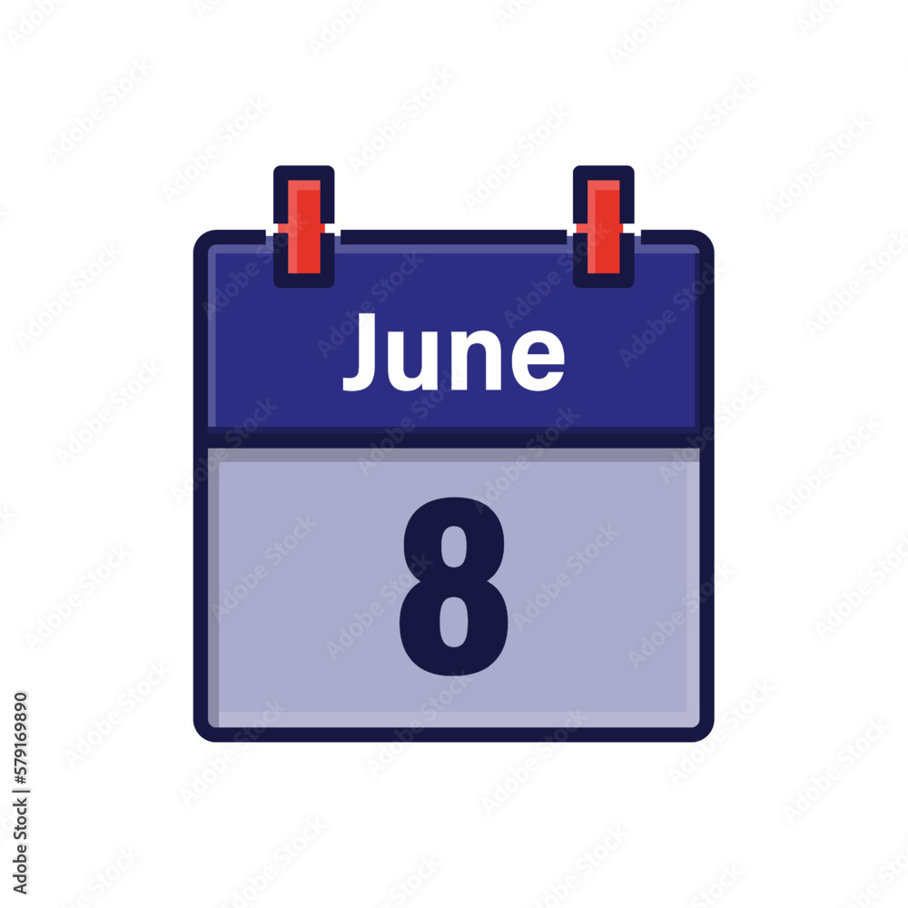 June 8, Calendar icon. Day, month. Meeting appointment time. Event schedule date. Flat vector illustration. June 8, Calendar icon. Day, month. Meeting appointment time. Event schedule date. Flat vector illustration.