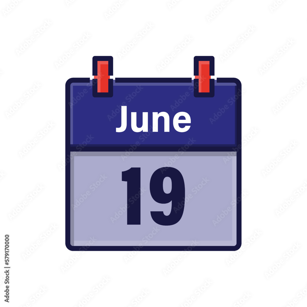 June 19, Calendar icon. Day, month. Meeting appointment time. Event schedule date. Flat vector illustration. June 19, Calendar icon. Day, month. Meeting appointment time. Event schedule date. Flat vector illustration.