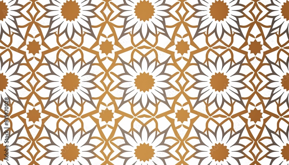 Seamless pattern of gold and white colors. Islamic, oriental style. Generative AI illustration