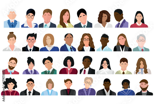 Set of many business people on white background