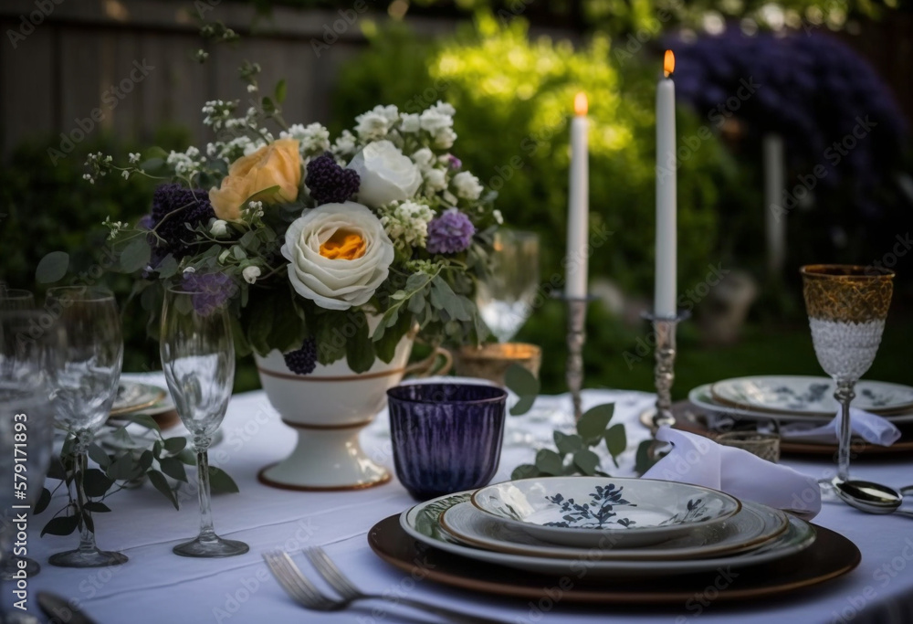 Ai-Generated Festive Reception Table Setting with Rustic Elegance for a Romantic Wedding Celebration