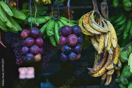 bananas and mangosteen in the market