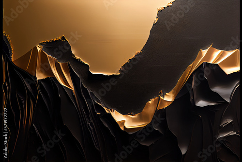 Black and Gold Abstract Mountain Wallpaper - AI Generative 