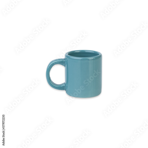 Tiny blue ceramic coffee cup isolated over white background