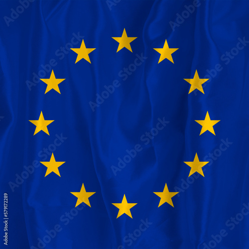 Flag of the Euro Union Flag of Europe on a silk background Fabric texture Official state symbol of countries