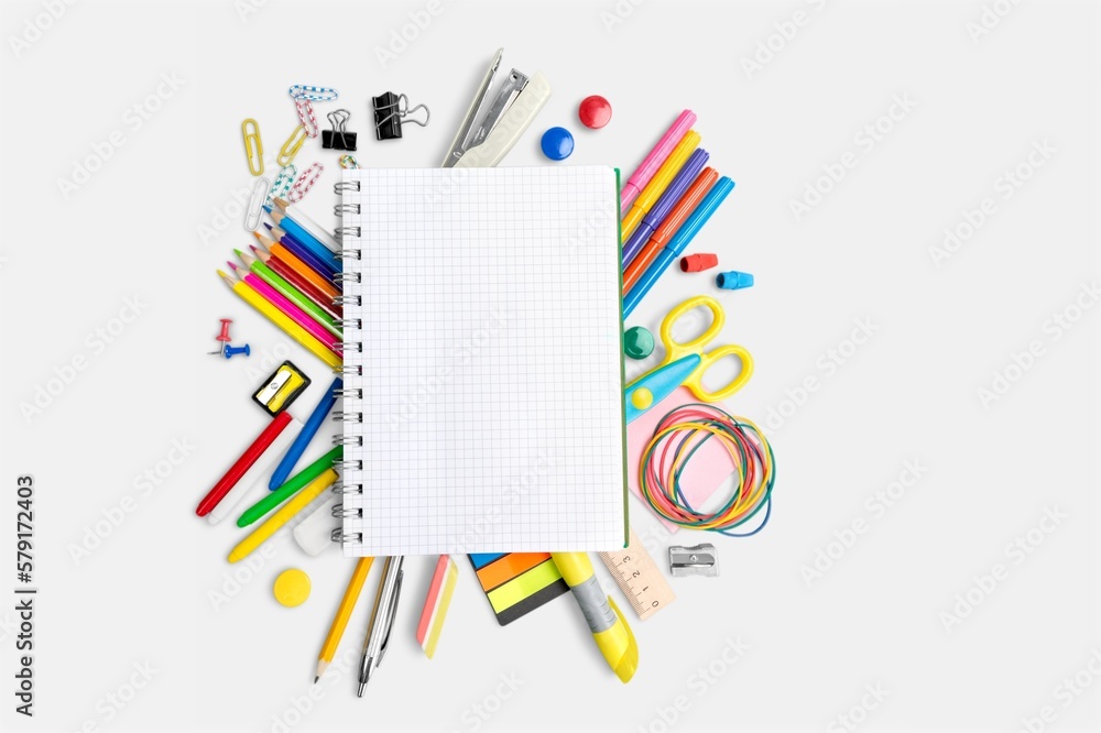 Blank card with stationery set on the desk Blank card with stationery set on the desk