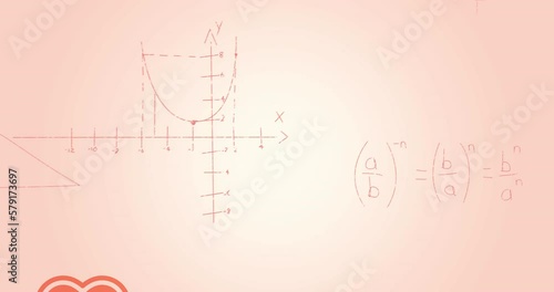 Animation of mathematical data processing over pink background photo