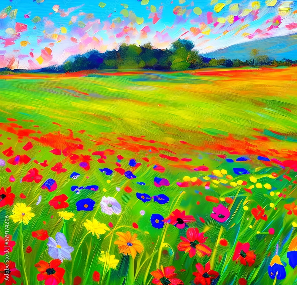 An Impressionism Wildflower Landscape. Generative Ai
