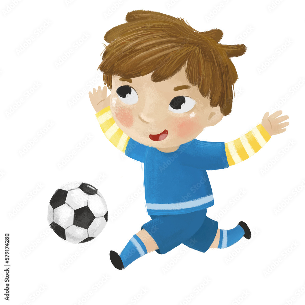 cartoon scene with kid playing running sport ball soccer football - illustration for children cartoon scene with kid playing running sport ball soccer football - illustration for children