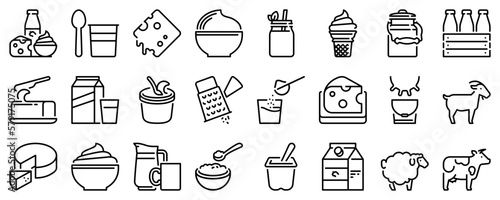 Line icons about dairy products on transparent background with editable stroke.