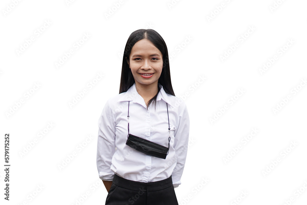 Female office worker smiling happily Female office worker smiling happily