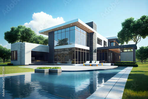 beautiful modern home, swimming pool, luxury house, © Sean Song