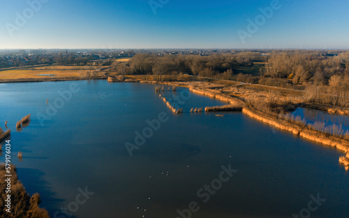 Lake along the Scheldt river  in Berlare  Belgium -Aerial view