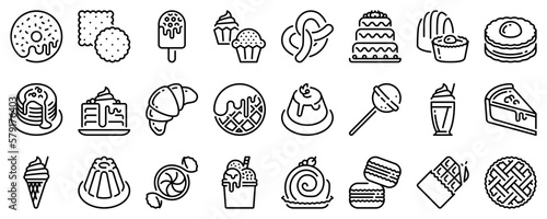 Line icons about desserts on transparent background with editable stroke.