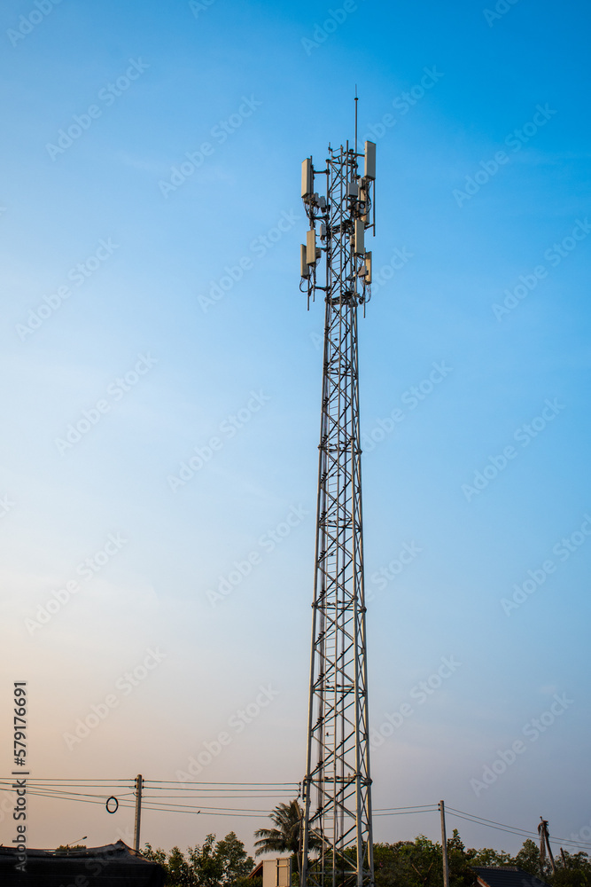 high radio tower againt blue sky high radio tower againt blue sky