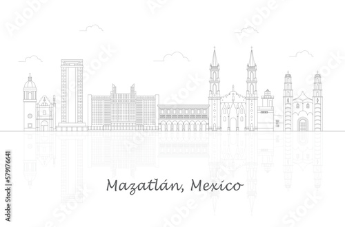 Outline Skyline panorama of city of Mazatlan  Mexico - vector illustration