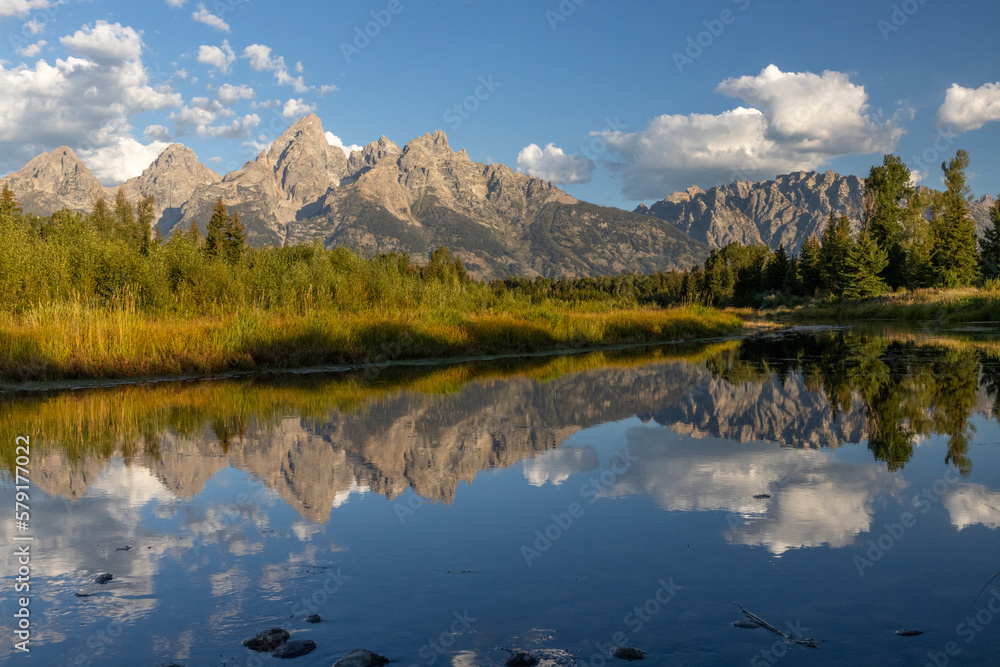 Grand Teton Mountains Reflected in Calm Water Mirror Grand Teton Mountains Reflected in Calm Water Mirror