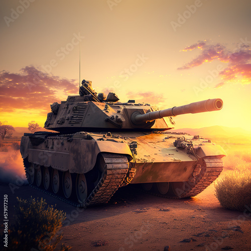 Tank in the desert ready to fire, Generative AI technology