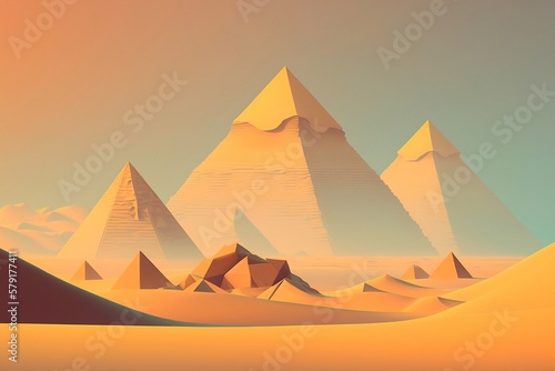 Egyptian pyramid in sand desert. Generative AI