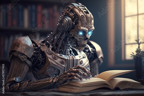Robot reads a book. Generative AI