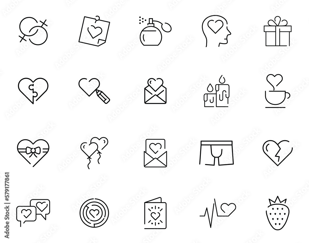  Love and Valentine icon set. Heart icon set with different shapes