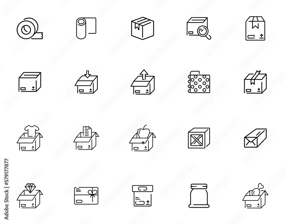 Box related icons. box vector icons isolated on white background. Packaging boxes icons for web, mobile apps and ui design. Lines with editable stroke