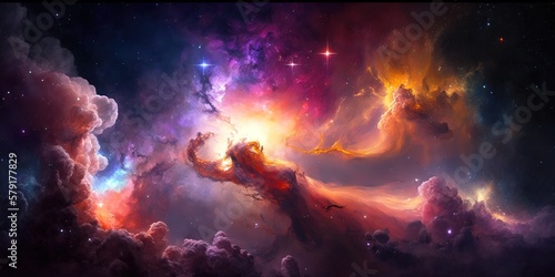 Colorful nebula galaxy starry universe background. Generative AI illustration © Pajaros Volando