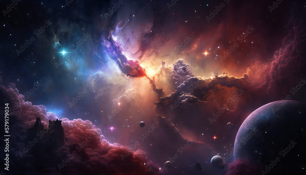 Fototapeta premium A view from space to a galaxy - Stars and nebula in space - Space wallpaper - Generative AI