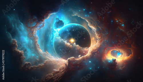 Fototapeta Naklejka Na Ścianę i Meble -  A view from space to a galaxy - Stars and nebula in space - Space wallpaper - Generative AI