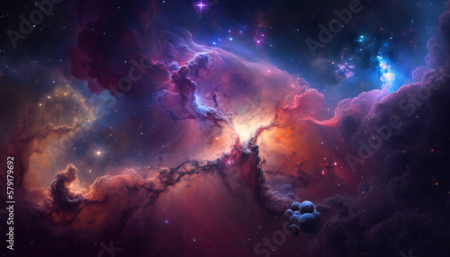 A view from space to a galaxy - Stars and nebula in space - Space wallpaper - Generative AI © The_AI_Revolution