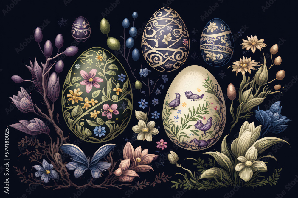 Easter eggs illustration created using generative AI. Easter eggs illustration created using generative AI.