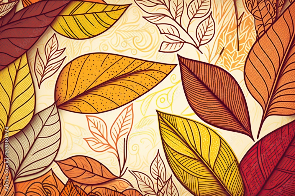 illustration, autumn color sketch pattern background, ai generative