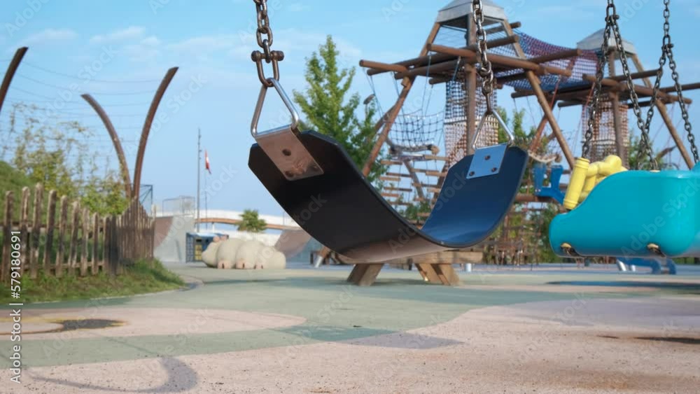 Sad mood on empty kids playground. A view of empty playground with