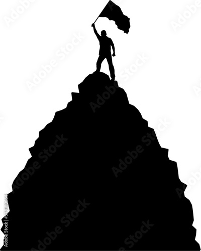Silhouette Man Holding Flag On Mountain