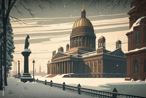 cartoon illustration, in the dead of winter in st petersburg ,generative ai photo