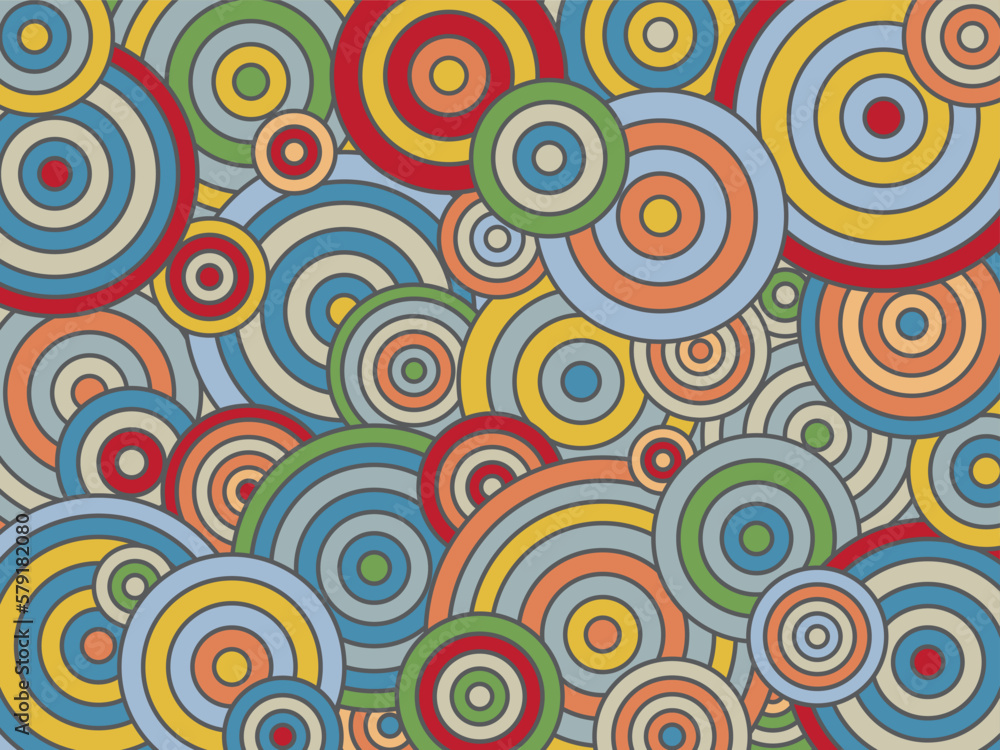 Abstract psychedelic groovie circles pattern. Vector, fully editable