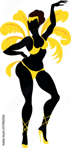 Silhouette of samba dancer isolated on white background