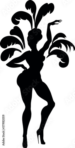 Black silhouette of samba dancer isolated on white background
