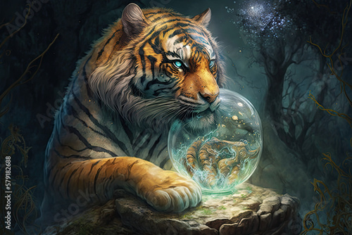 A Brush with Magic - The Enchanting Tale of the Fabled Fantasy Tiger Generative AI