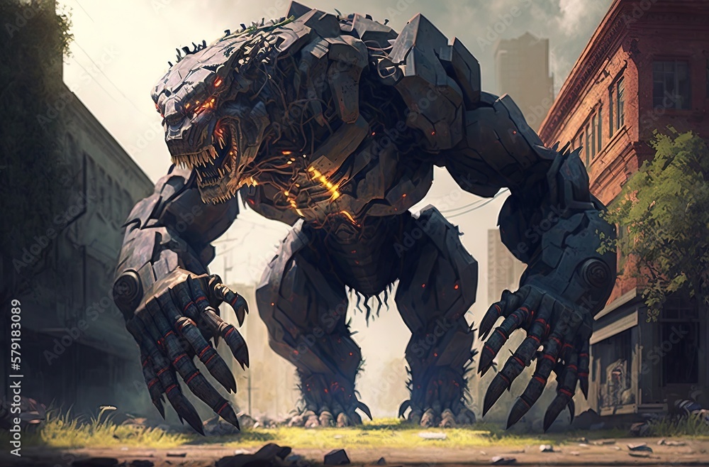 Unstoppable Strength: A Towering Beast of Steel and Destruction Generative AI