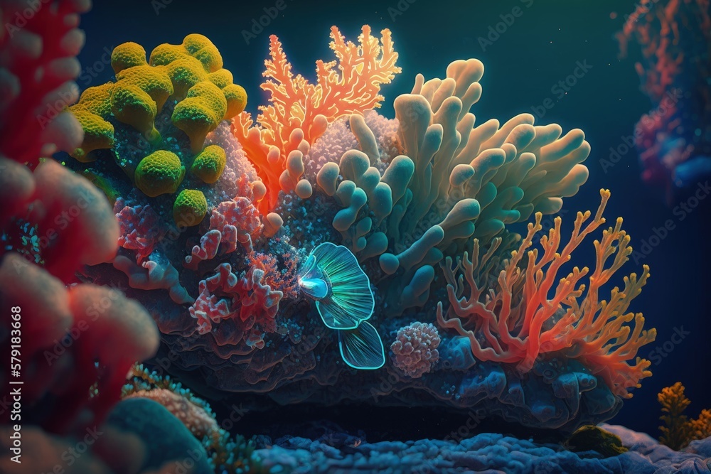 Fototapeta premium Coral reef and seaweed under the sea, Generative AI 