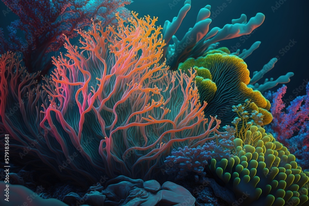 Obraz premium Coral reef and seaweed under the sea, Generative AI 