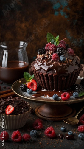 Sweet tasty cake fresh fruits chocolates 