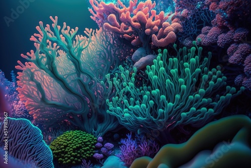 Coral reef and seaweed under the sea, Generative AI 