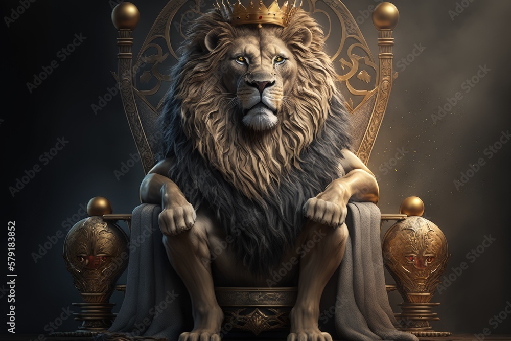 Lion King sitting on the throne, Generative AI